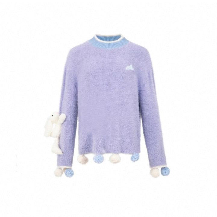 13 De Marzo Mohair Ball Plush Rabbit Sweater Purple - GirlFork