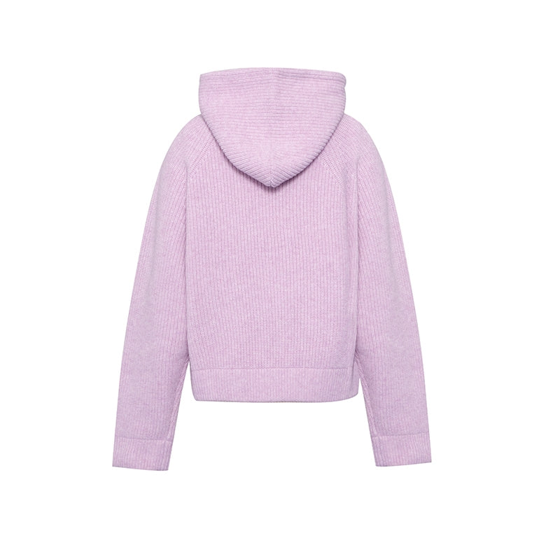 Concise-White Knitted Logo Hoodie Purple - GirlFork