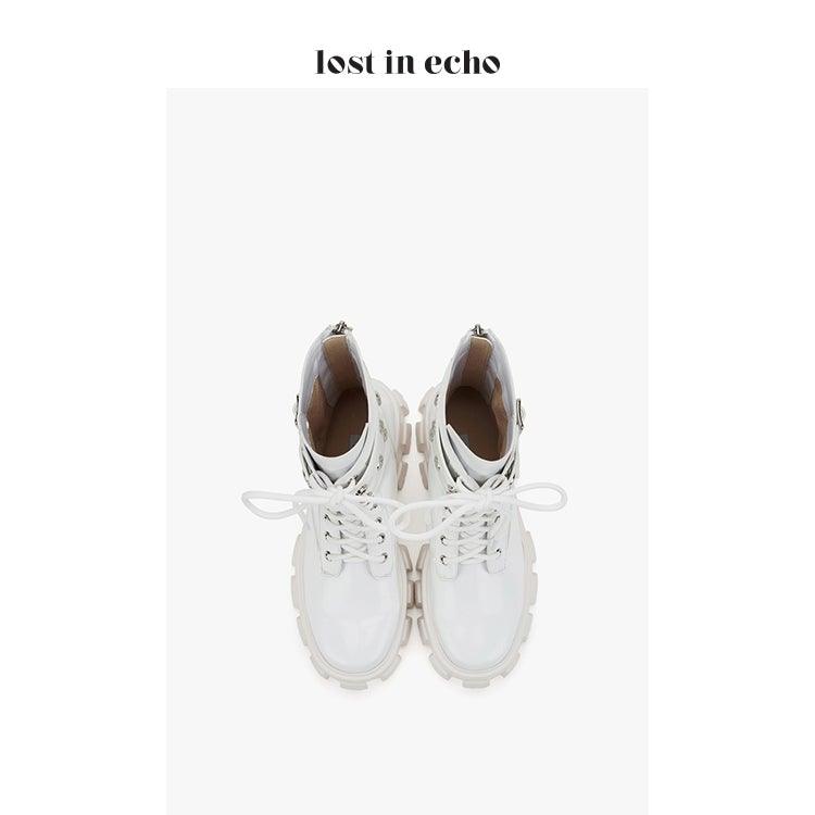 Lost In Echo Belt Platform Boots White - Mores Studio