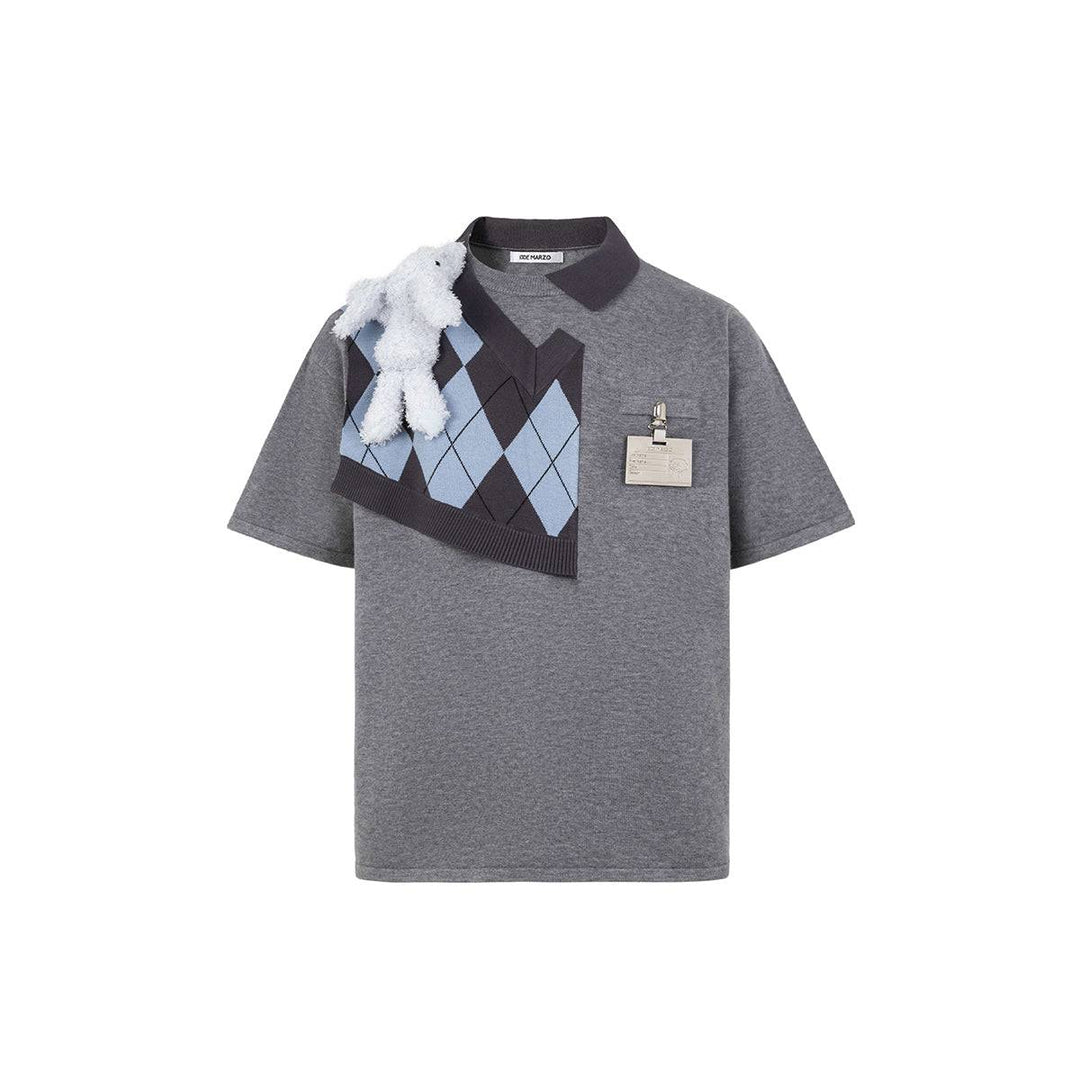 13De Marzo Bear Knit Patch T-shirt Grey - GirlFork