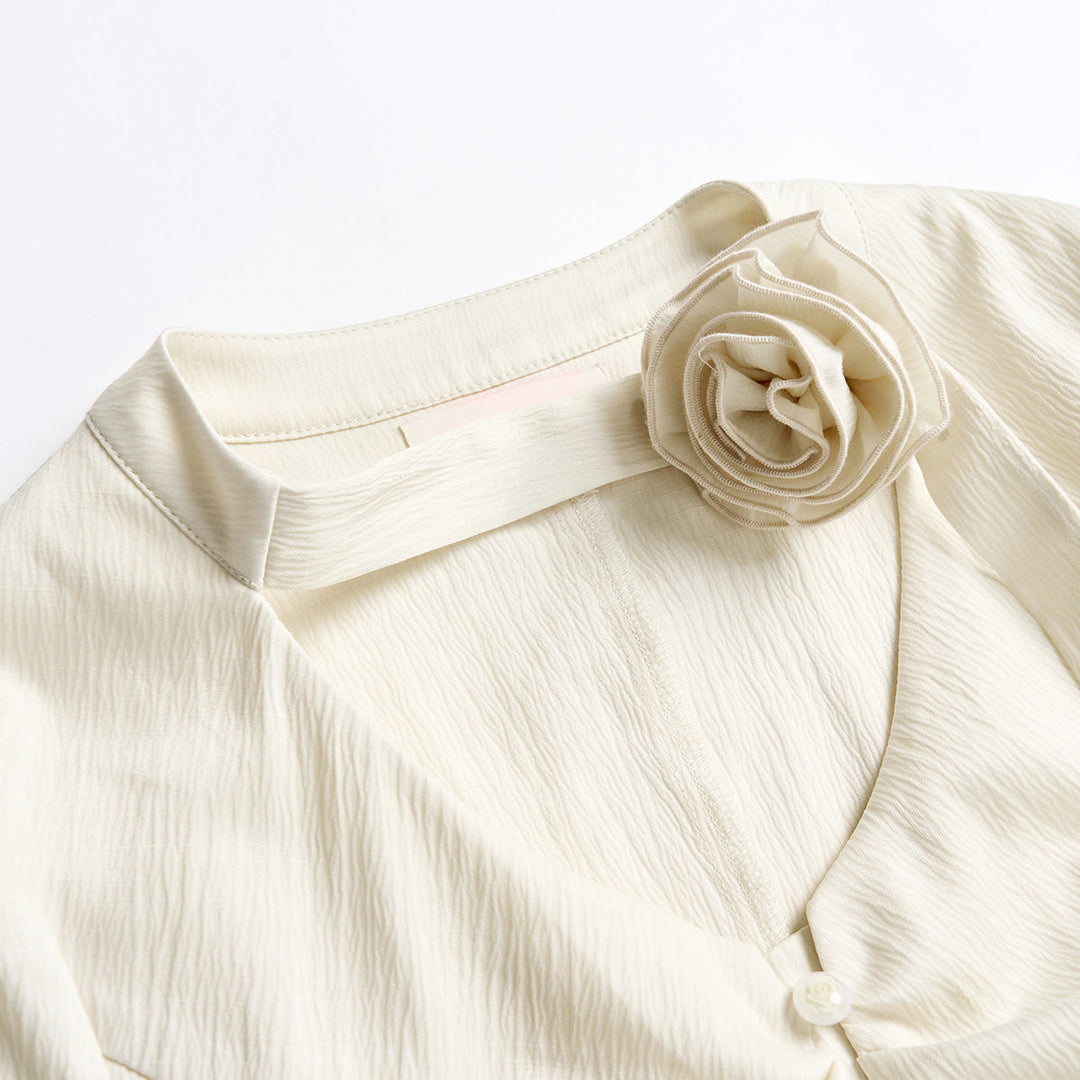 Via Pitti Detachable Rose Decorative Shirt Beige - Mores Studio