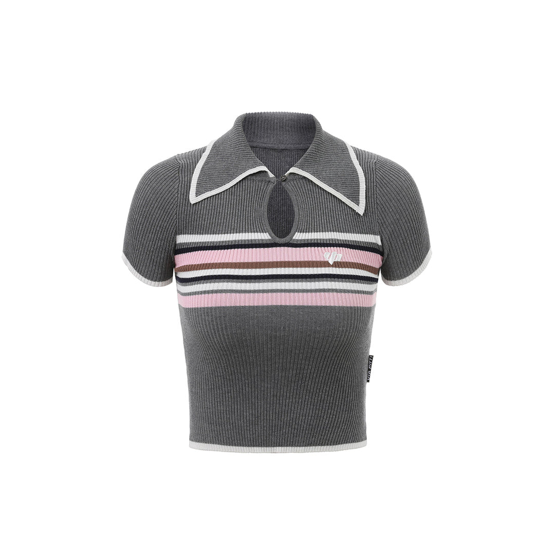 Via Pitti Color Blocked Striped Knit Crop Top Grey - Mores Studio