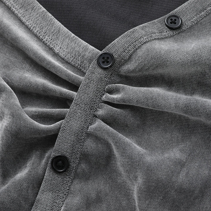 Via Pitti Irregular Shoulder Button-Up Top Grey - Mores Studio