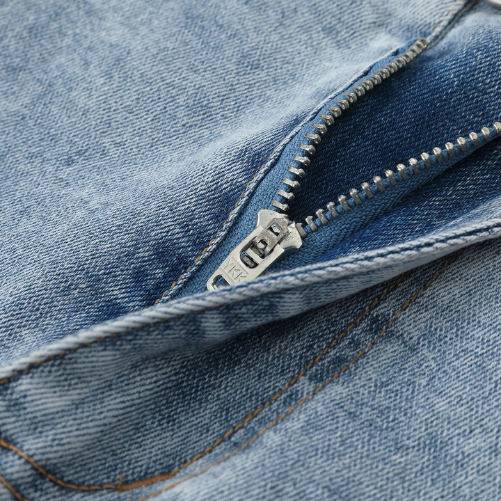 Three Quarters Ripped Raw Edge Denim Jeans - GirlFork