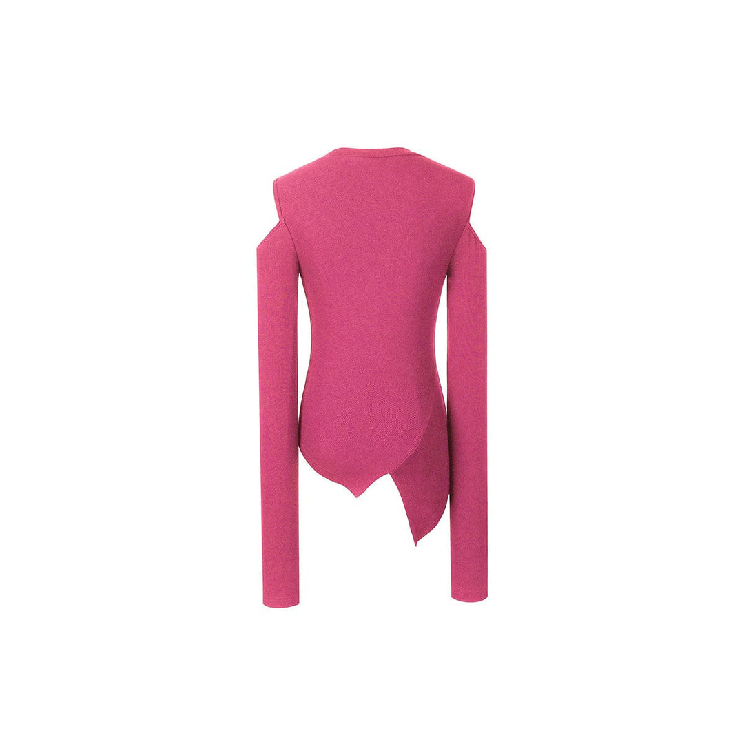 Three Quarters Hollow Cut Out Irregular Long Sleeve Top Pink - GirlFork