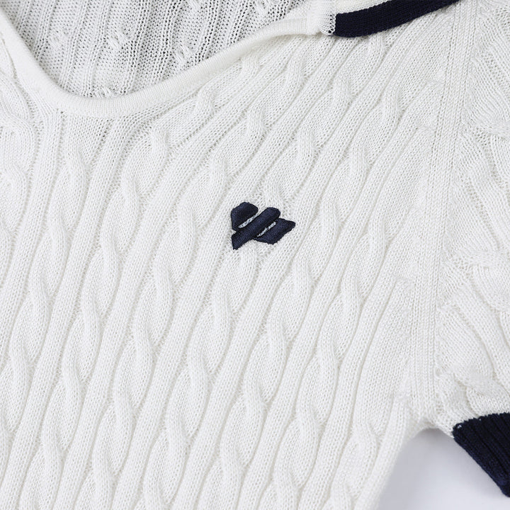 Via Pitti Embroidery Logo Sailor Collar Knit Crop Top White - Mores Studio