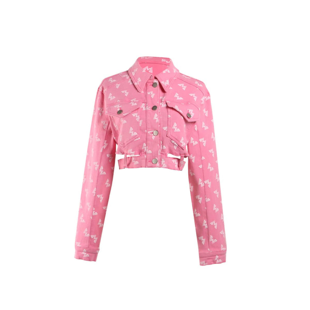 West.Y Full Print Logo Back Chain Denim Jacket Pink - Mores Studio