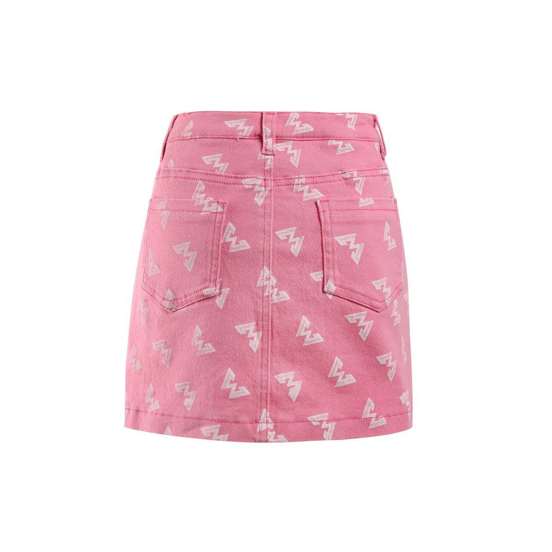 West.Y Button Up Full Print Logo Denim Skirt Pink - Mores Studio