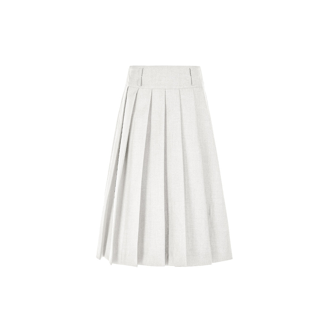 Three Quarters Classic Pleated Long Skirt White - Mores Studio