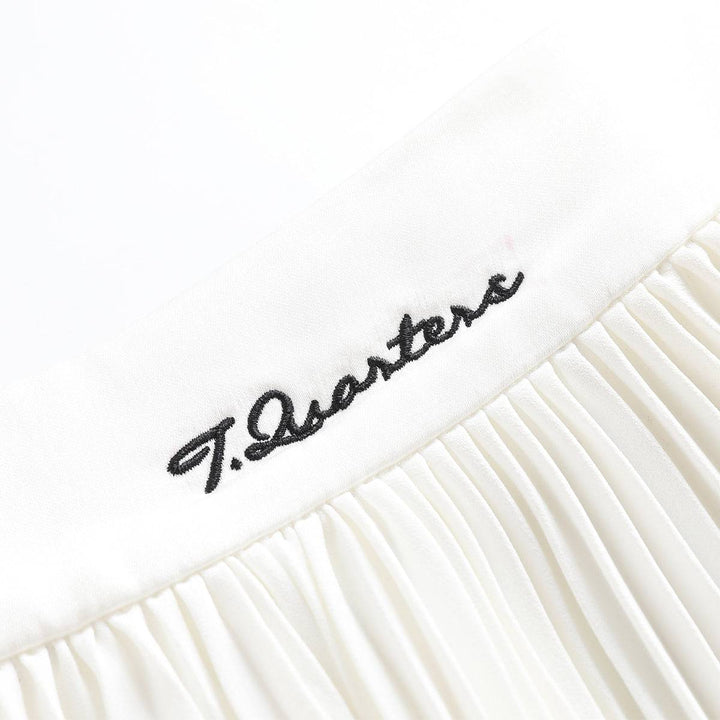 Three Quarters Logo Embroidery Pleated Skirt White - GirlFork