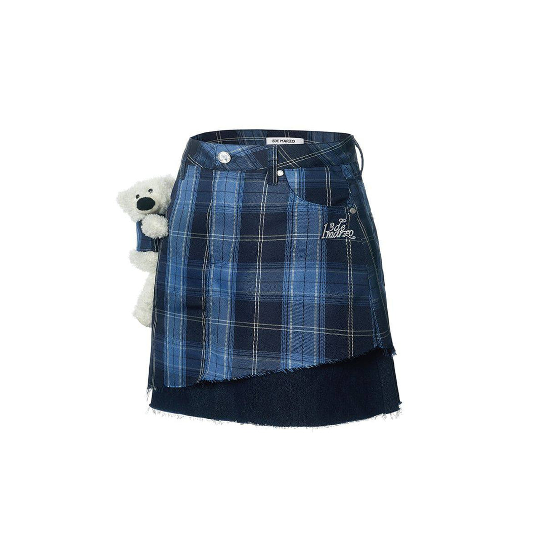 13De Marzo Doozoo Plaid Denim Skirt Blue - GirlFork