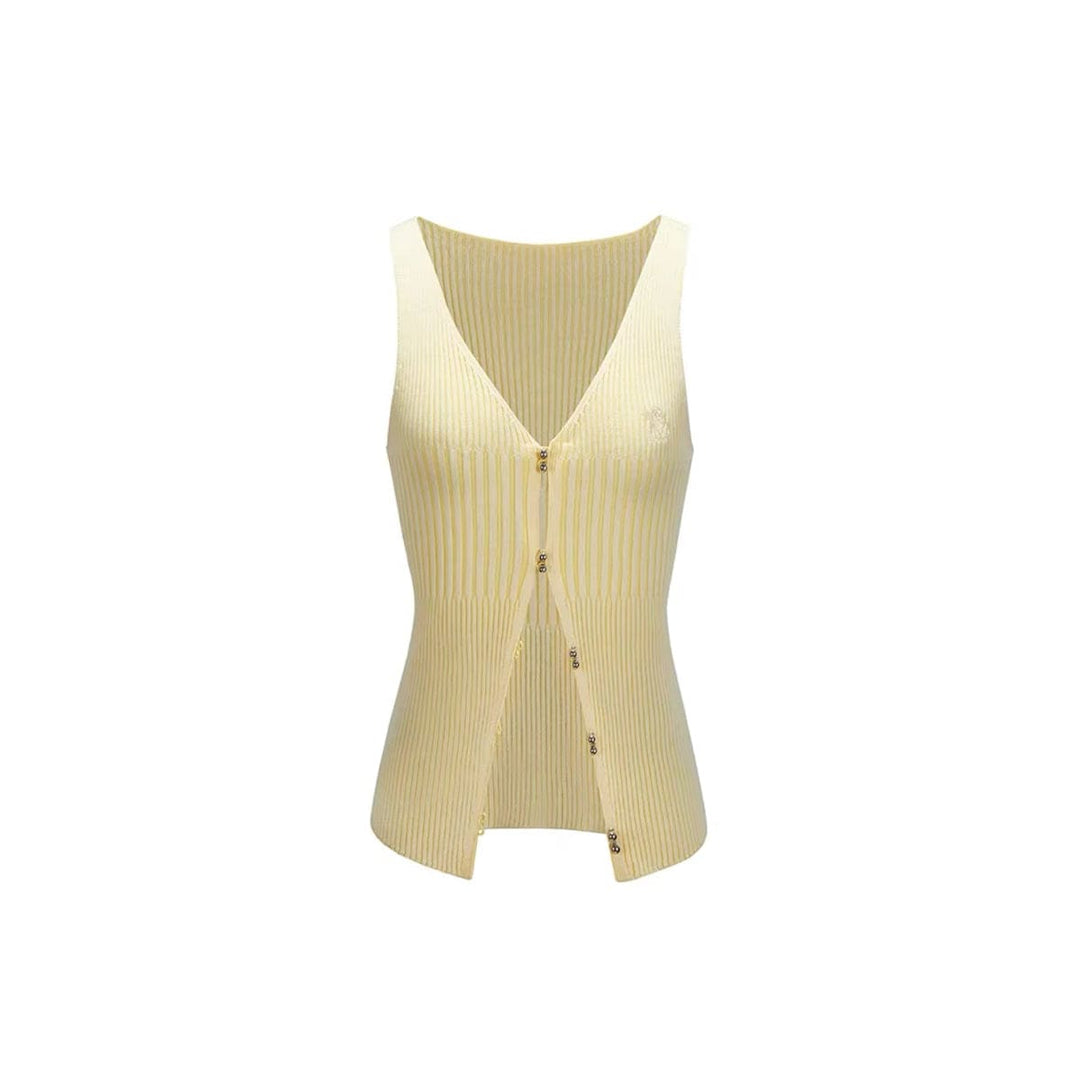 NotAwear V-Neck Hollow Knit Vest Yellow - Mores Studio
