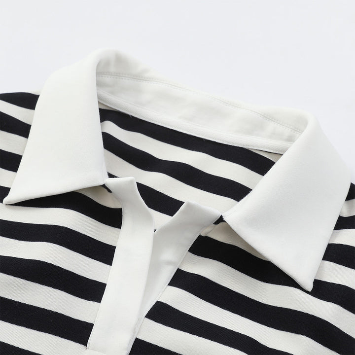Three Quarters Striped Bow Tie Polo Top - GirlFork