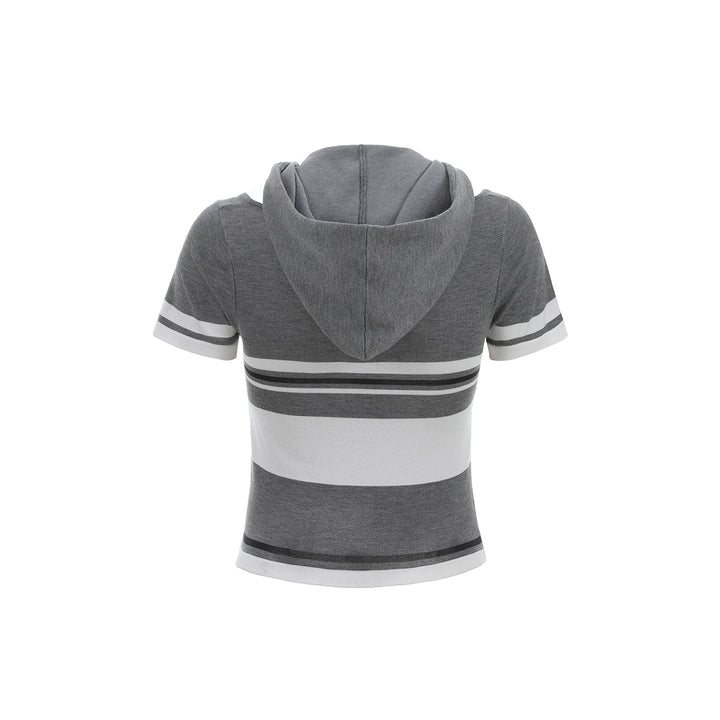 Via Pitti Color Blocked Short Sleeve Hooded Top Grey - Mores Studio