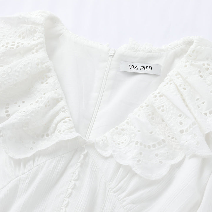 Via Pitti Lace Long Sleeve Dress White - Mores Studio