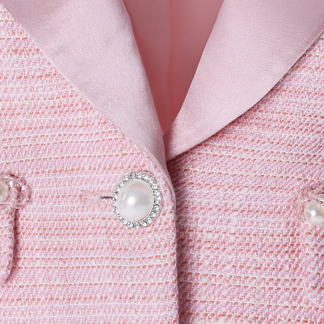 Diana Vevina Peak Lapel Pearl Button Short Jacket Pink - GirlFork