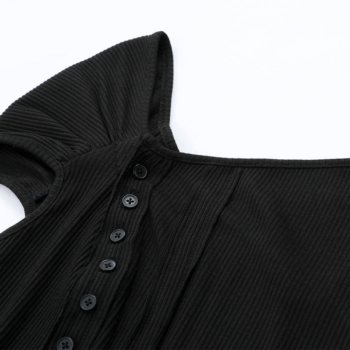 Via Pitti Button Diagonal Shoulder Tie-Dye Top Black - Mores Studio