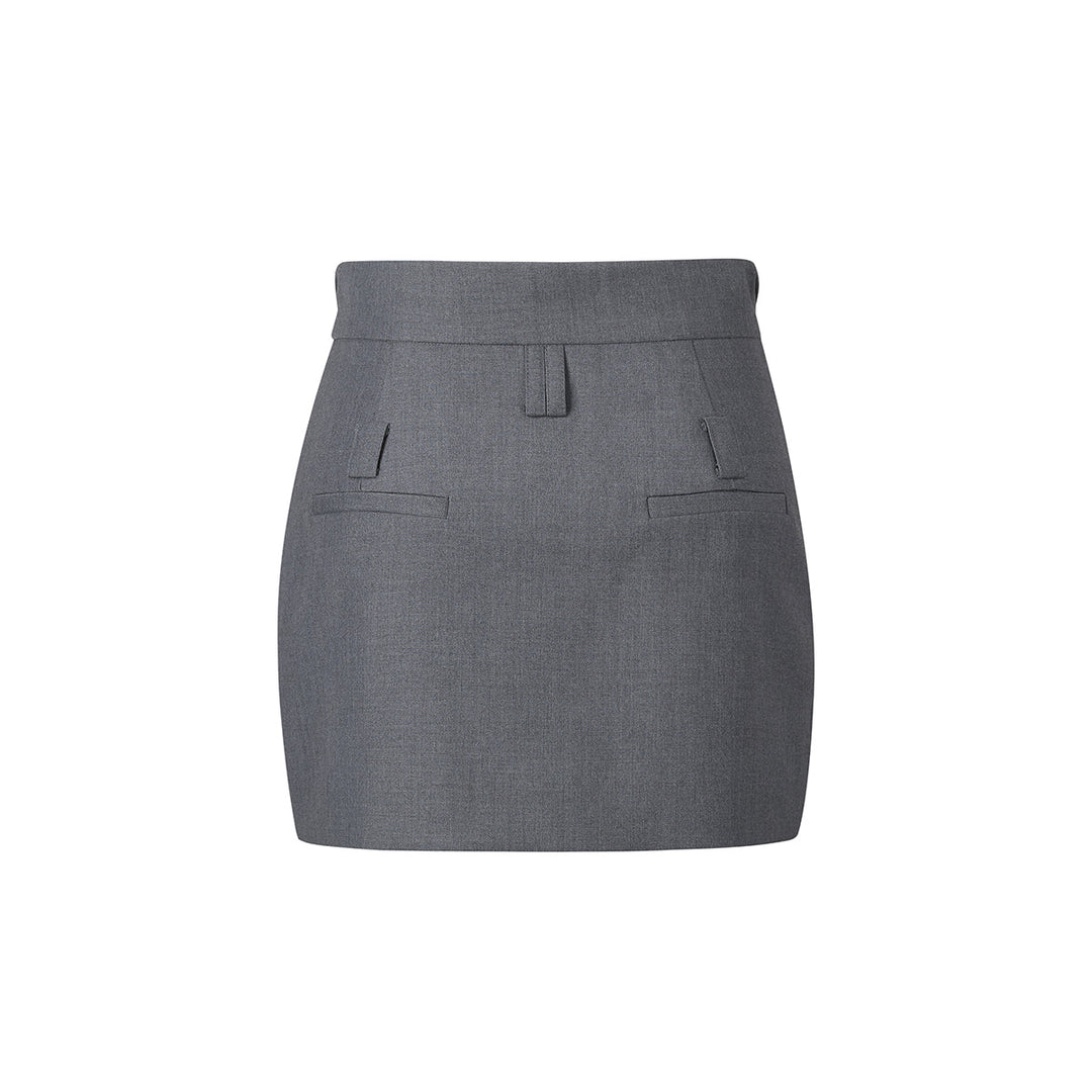 Three Quarters Low Waist Turn Over Edge Skirt Grey - GirlFork