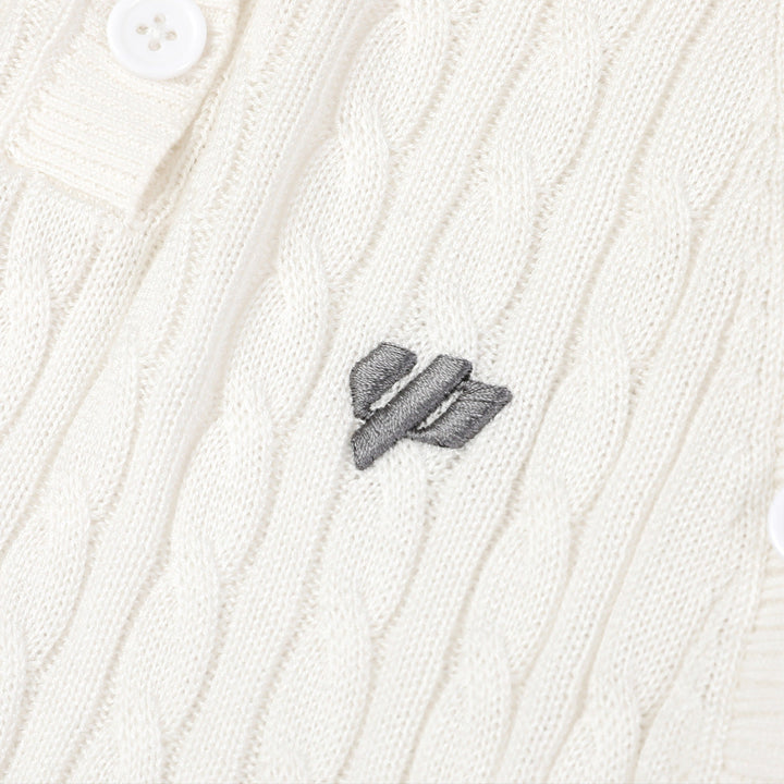 Via Pitti Logo Embroidery Button Knit Polo Top White - Mores Studio
