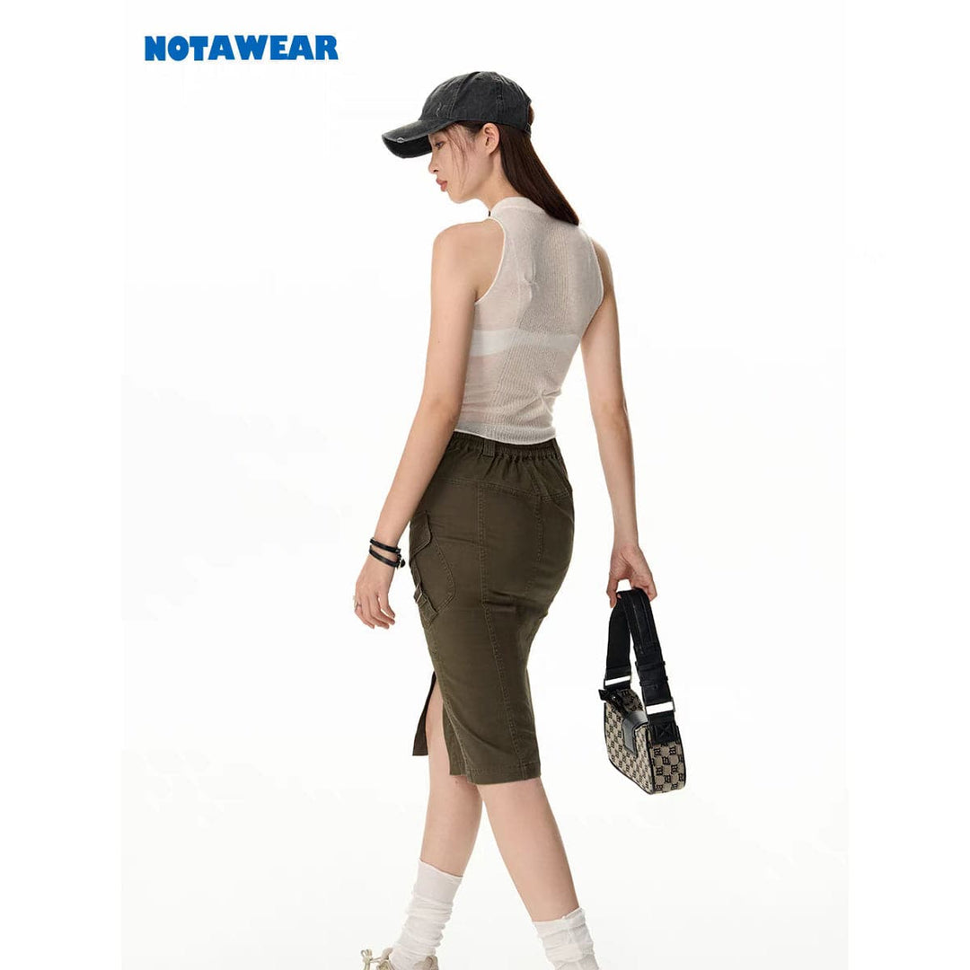 NotAwear Pocket Cargo Denim Split Long Skirt - Mores Studio