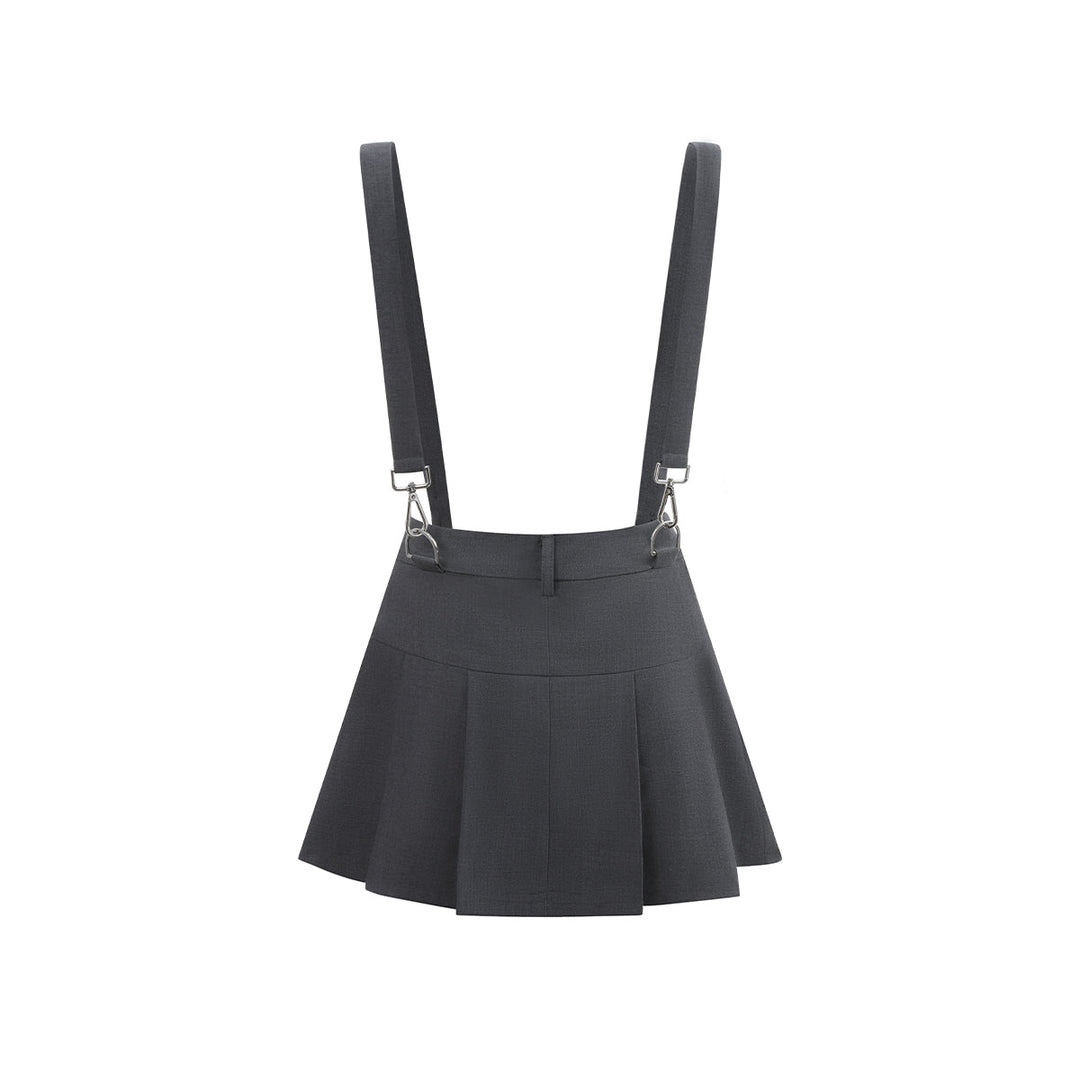 Via Pitti College Style Pleated Strap Overall Skirt Grey - Mores Studio