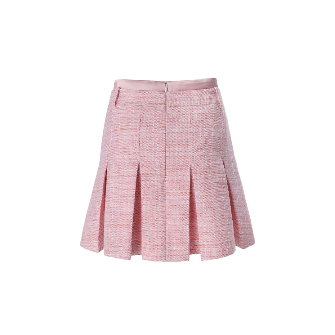 Diana Vevina Pearl Rhinestone Chain Pleated Skirt Pink - GirlFork