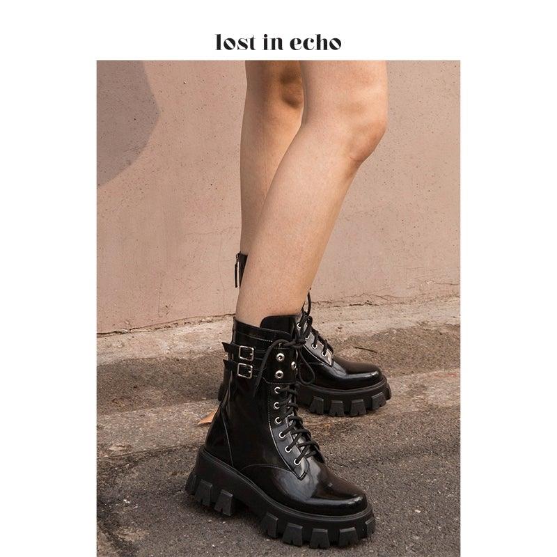 Lost In Echo Belt Platform Boots Black - Mores Studio