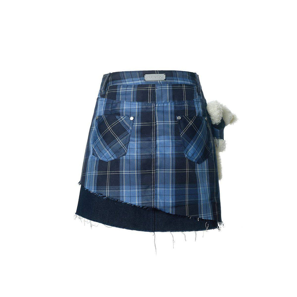 13De Marzo Doozoo Plaid Denim Skirt Blue - GirlFork