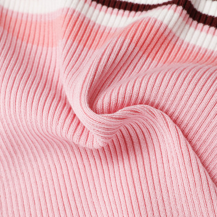 Via Pitti Color Blocked Striped Kint Crop Top Pink - Mores Studio