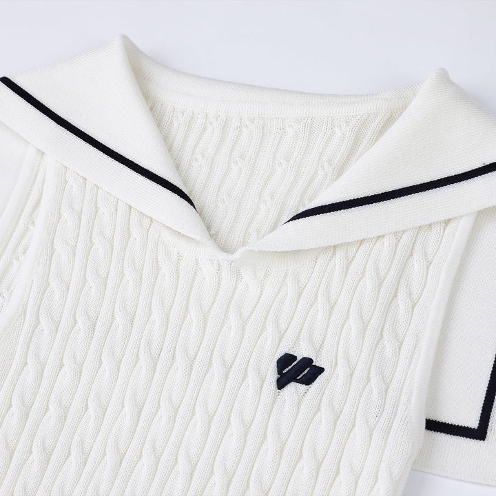 Via Pitti Logo Embroidery Sailor Collar Vest/ Crop Top White - Mores Studio