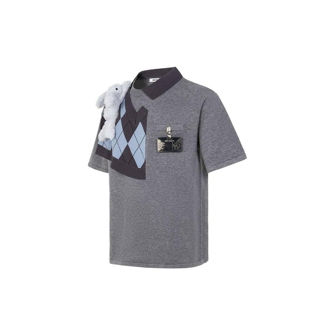 13De Marzo Bear Knit Patch T-shirt Grey - GirlFork