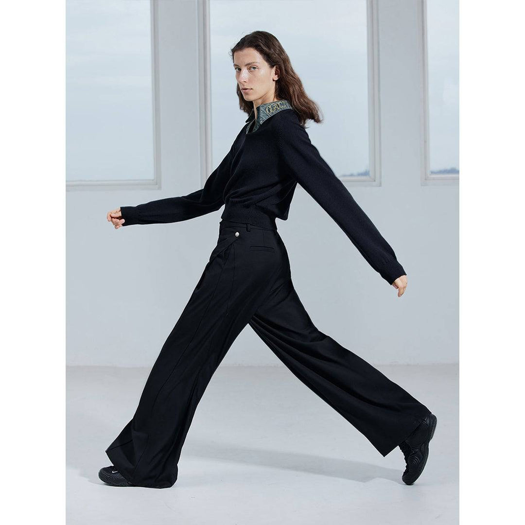 IFIK Flip Button Wide-Leg Vertical Cut Trousers - Mores Studio