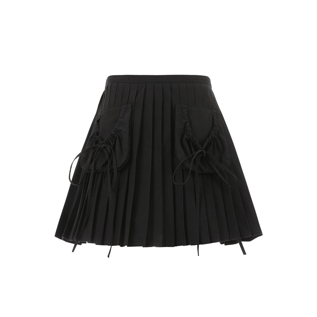 Via Pitti Drawstring Pocket Pleated Skirt Black - Mores Studio