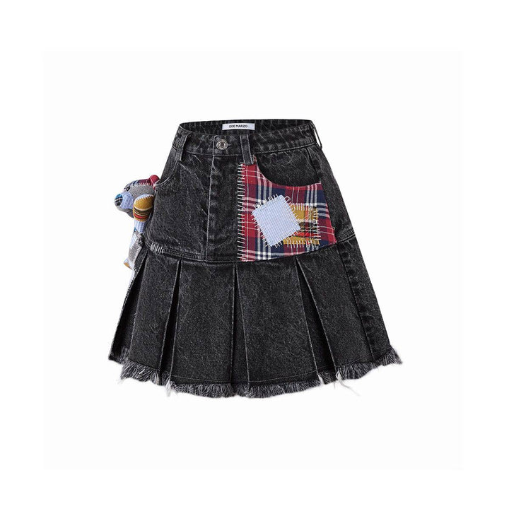 13De Marzo Bear Patch Suture Denim Skirt Black - Mores Studio