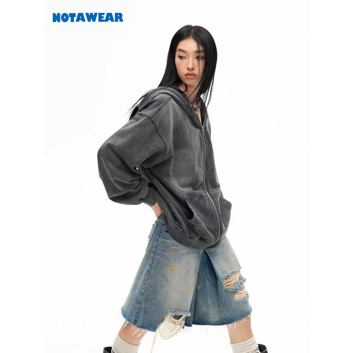 NotAwear Oversized Washed Zipper Hoodie - Mores Studio