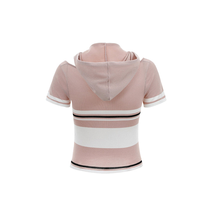 Via Pitti Color Blocked Short Sleeve Hooded Top Pink - Mores Studio