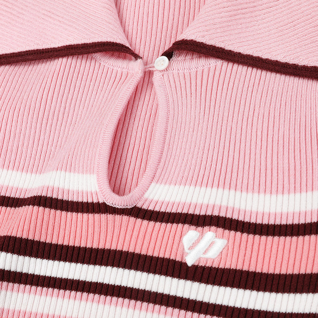Via Pitti Color Blocked Striped Kint Crop Top Pink - Mores Studio