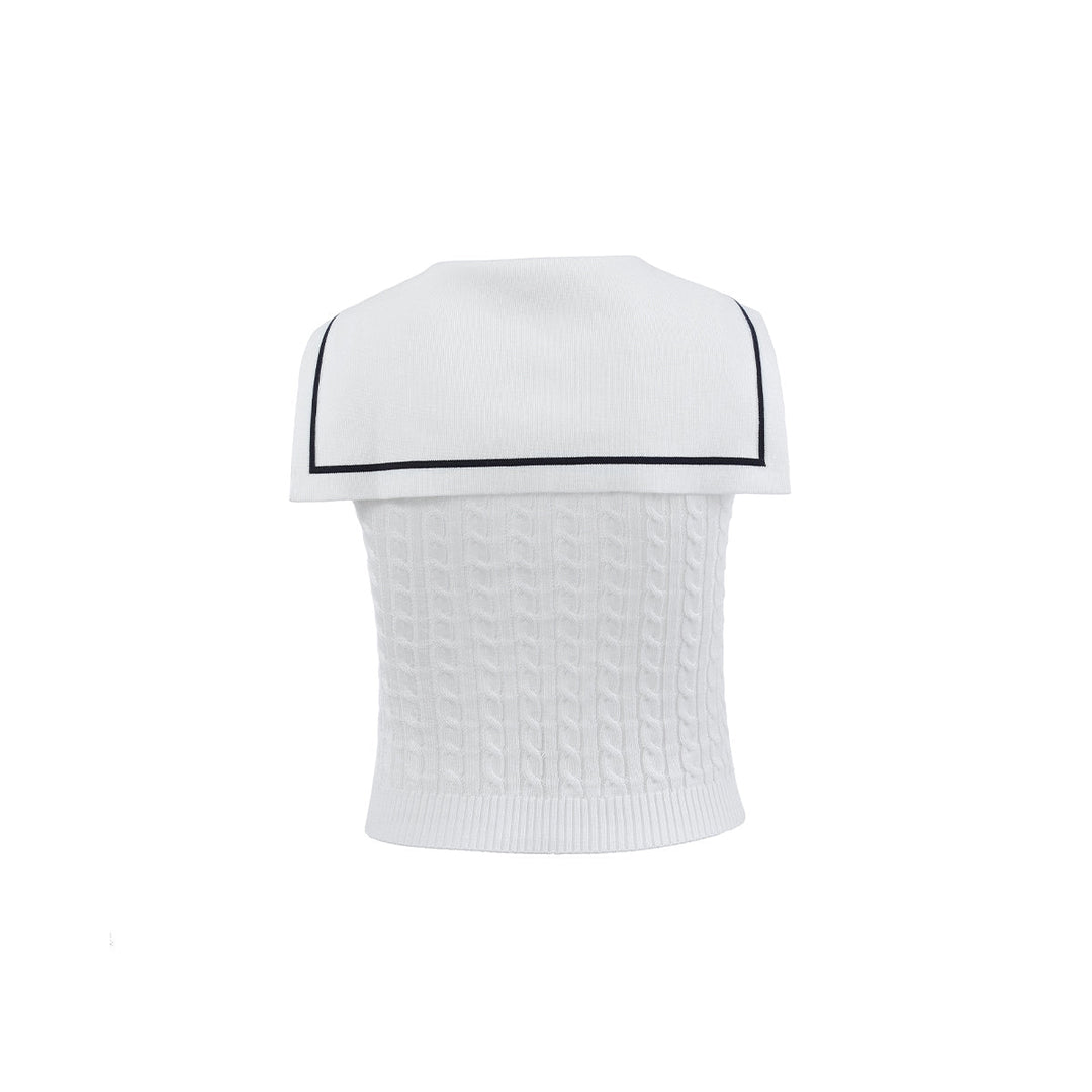 Via Pitti Logo Embroidery Sailor Collar Vest/ Crop Top White - Mores Studio
