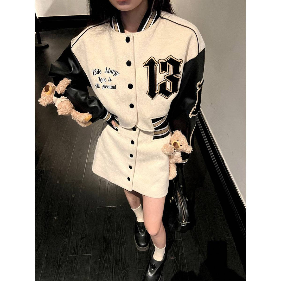 13De Marzo Vintage Short Baseball Jacket Beige - GirlFork