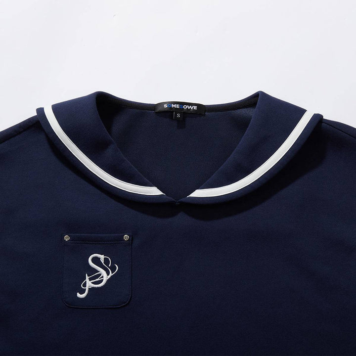SomeSowe Color Blocked Sailor Collar Top & Shorts Set Navy - Mores Studio