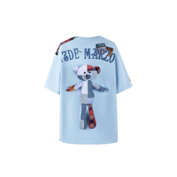 13De Marzo Bear Patch Suture Denim Tee Blue - Mores Studio