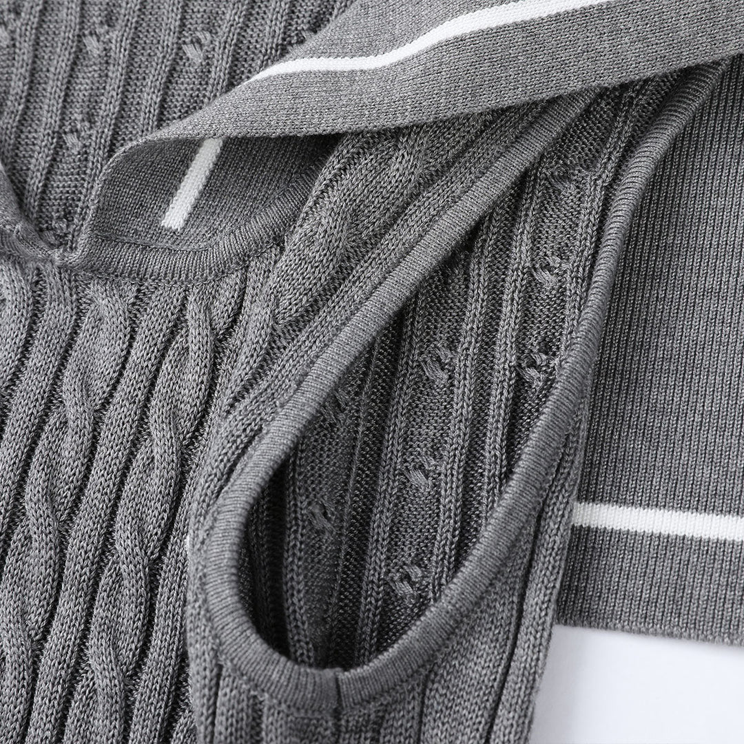 Via Pitti Embroidery Logo Sailor Collar Knit Crop Top Grey - Mores Studio