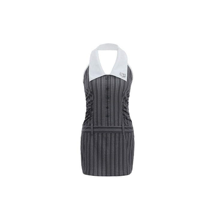 Via Pitti Color Blocked Striped Dress Grey - Mores Studio