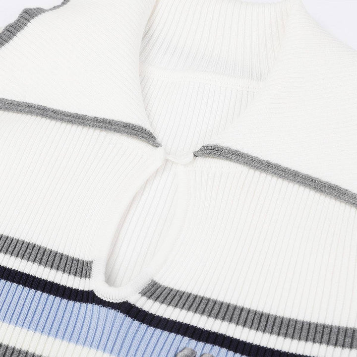 Via Pitti Color Blocked Striped Knit Crop Top White - Mores Studio