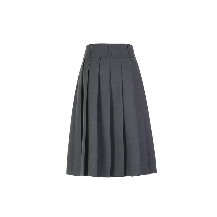 Three Quarters Classic Pleated Long Skirt Grey - Mores Studio