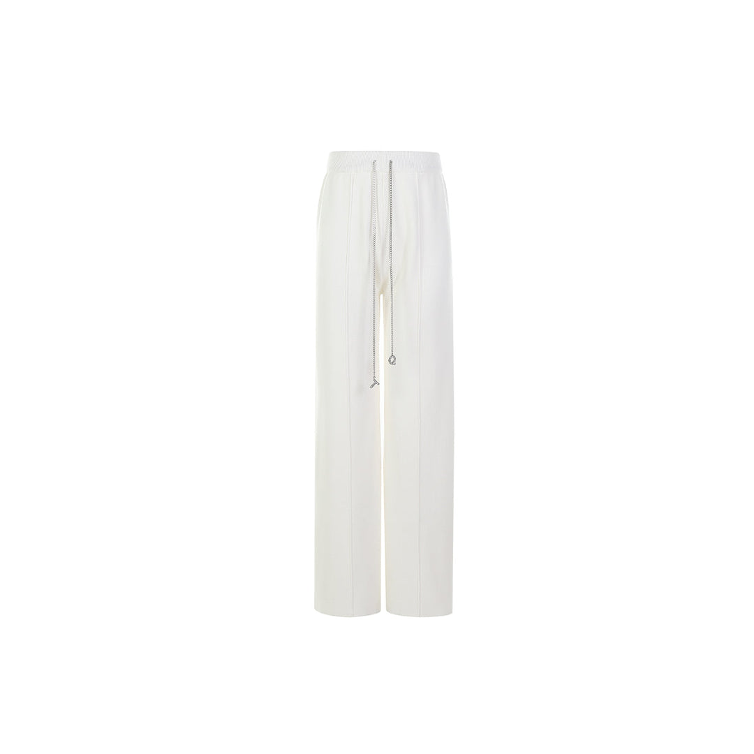 Three Quarters Chain Wool Casual Pants White - Mores Studio