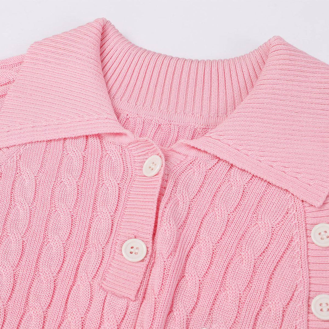 Via Pitti Logo Embroidery Button Knit Polo Top Pink - Mores Studio