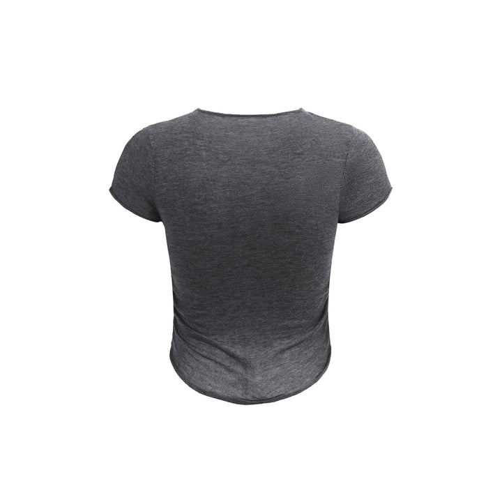 Via Pitti Crystal Logo Knit Ruched Top Grey - Mores Studio