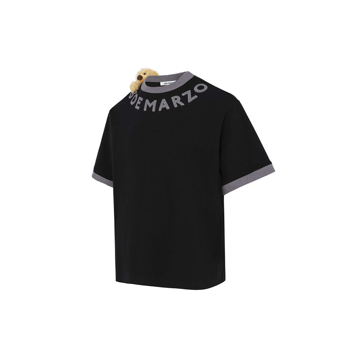 13De Marzo Round Neck Knit Logo T-Shirt Black - GirlFork