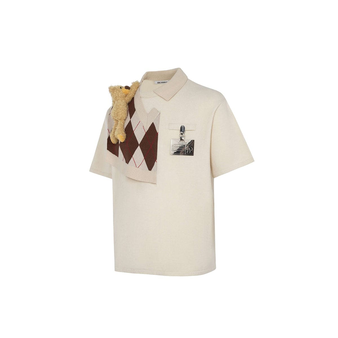 13De Marzo Bear Knit Patch T-shirt Beige - GirlFork